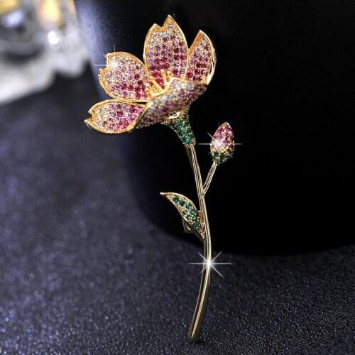 Retro Elegant Zircon Valentines Day Gift Rose Flower Ladies Coat Brooch Flower Brooch