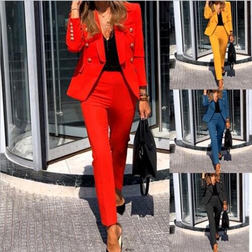 Autumn New Womens Fashion Blazer Spring and Autumn Long-sleeved Slim and Thin Temperament Ladies Casual Two-piece Suit WF27
