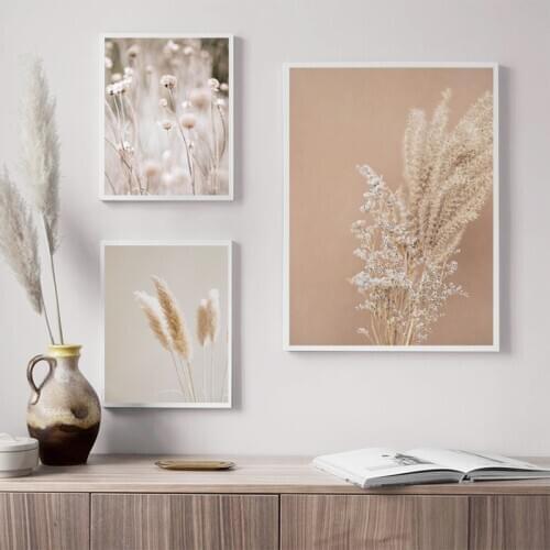 Pampas Grass Plants Nature Landscape Painting Canvas Prints Dried Grass Modern Boho Botanical Poster Gallery Wall Pictures Decor