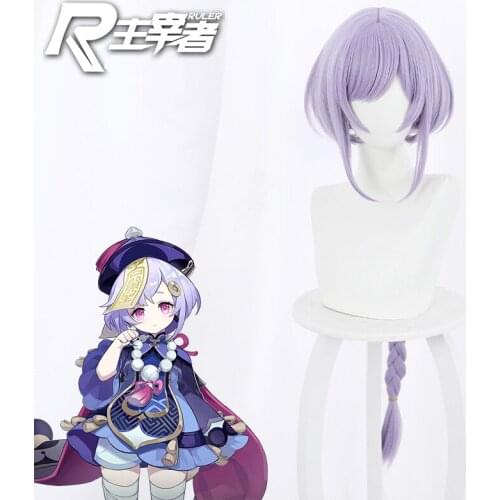 Game Genshin Impact Qiqi Cosplay Wig Light Gray Purple Styling Twist Braid Hair Halloween Carnival Fancy Party Cartoon Apparel