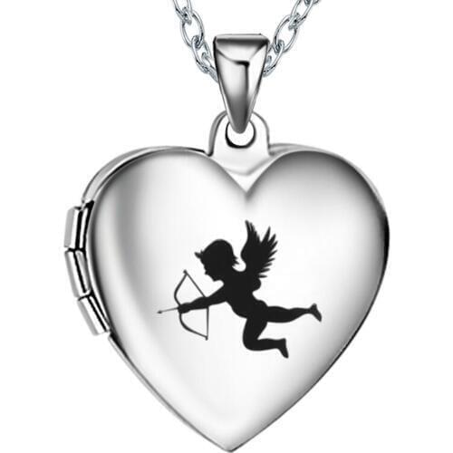 Stainless Steel Heart Memorial women angel Photo Picture Memory Frame Locket Pendant fashion Necklace Jewelry