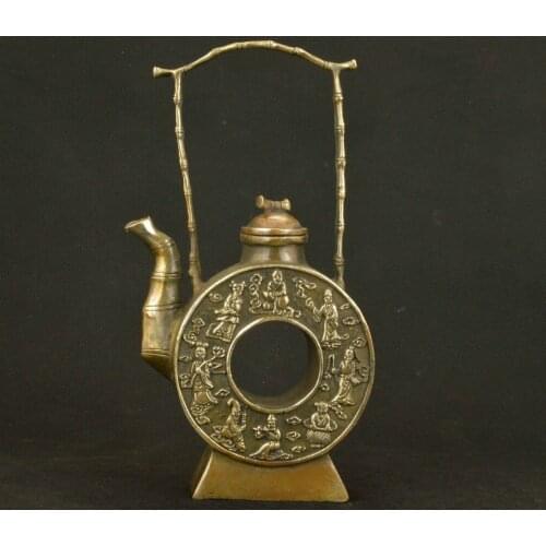 Elaborate hollow round ancient Chinese classical copper eight immortals teapot