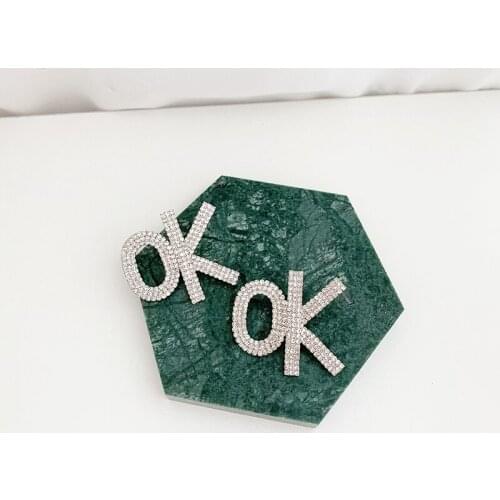 SRCOI Geometric Super Flashing Claw Chain Series Trendy Fashion Letter OK Full Rhinestone Crystal Earrings Women Party Jewelry