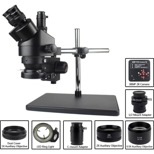 7X-45X 3.5X-90X Trinocular Stereo Microscope WF20X 0.5X 2.0X Auxiliary Objective Lens Digital Camera microscopio for Soldering