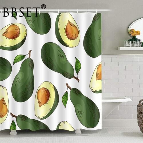 Delicious Fruit Shower Curtain Green Fruit Avocado Pattern Waterproof Multi-size Douchegordijn Bathroom Decor with 12 Hooks