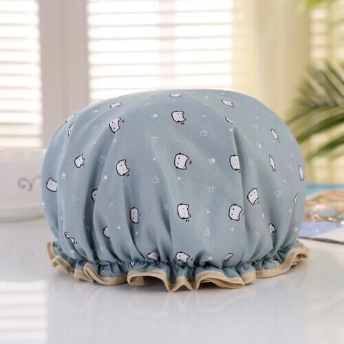 Waterproof Bath Hat Double Layer Shower Hair Cover Women Supplies Shower Cap Dry Hair Cap Anti-smoke Hat Bathroom Accessories