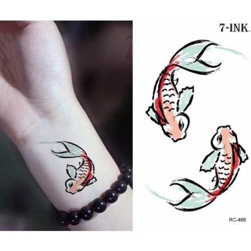 Waterproof Temporary Tattoos sticker Chinese painting lucky fish tatoo Transfer fake tattoo flash tattoo 10.5*6 cm for man woman