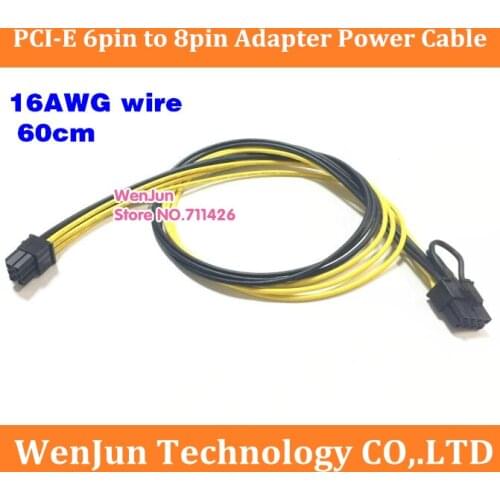 High Quality 60cm PCI-E PCI Express 6Pin Male to 8Pin Male Adapter GPU Video Card Power Cable Wire 16AWG