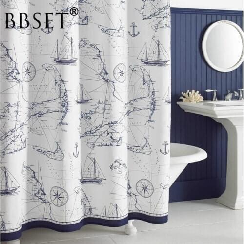 Top Quality Shower Curtain Aviation Ocean Printed Blue Pattern Waterproof Multi-size Douchegordijn Bathroom Decor with 12 Hooks