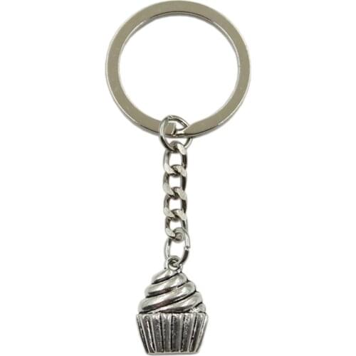 Factory Price Cupcake Ice Cream Pendant Key Ring Metal Chain Silver Color Men Car Gift Souvenirs Keychain Dropshipping