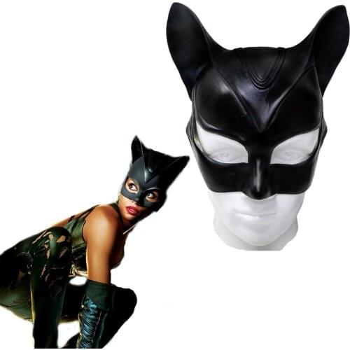 Woman Sexy Cat Selina Kyle Mask Bruce Wayne Cosplay Costume Latex Helmet Fancy Adult Halloween