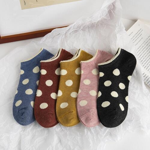 Women Cute Dot Cotton Socks 2020 New Spring Summer Girl Big Dot Print Ankle Casual boat socks Harajuku Retro Short Short Socks