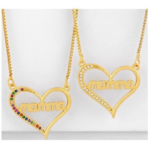 Mama heart multicolor micro pave cz zircon cubic zirconia necklace copper Clavicle gold plated Snake Chain Choker Pendant jn3s