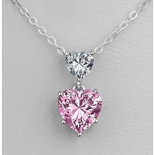 Independent design diamond double heart shape pink crystal ladies necklace pendant exquisite elegant charm jewelry jewelry