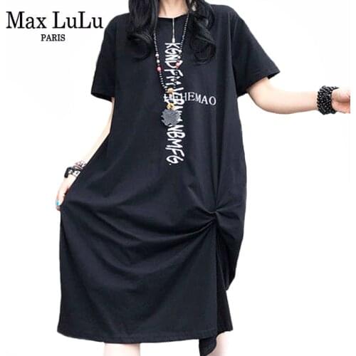 Max LuLu 2021 Summer Design Punk Style Ladies Black Printed Dress Women O-Neck Loose Dresses Female Casual Oversized Clothing