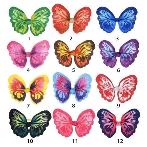 100Pcs Pet Grooming Products Fashion Pet Supplies Dog Hair Accessories Butterfly Design Dog Pet Hair Bows Rubber Bands