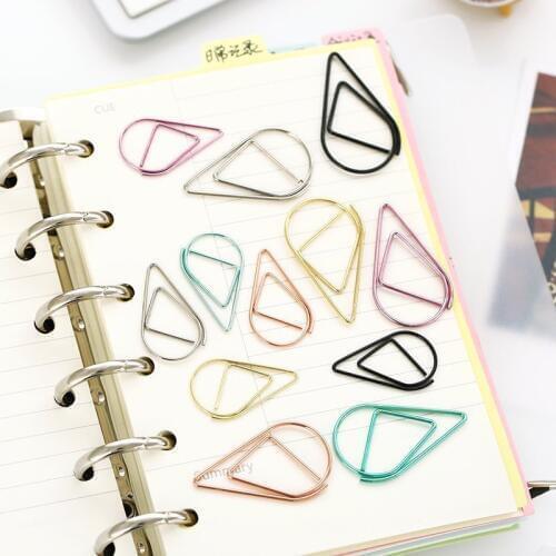 30/50 pcs/lot Metal Material Drop Shape Paper Clips Gold Silver Color Funny Kawaii Bookmark Office Shool Stationery Marking Clip