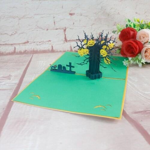 3D Laser Cut Handmade Cemetery Weird Pumpkin Tree Paper Invitation Greeting Card Halloween Witches Party Children Creative Gift
