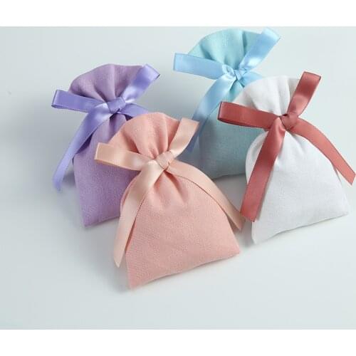 50pcs Multicolor Cotton Burlap Bucket Jewelry Bag with Ribbon Small Pouches for Wedding Christmas Candy Bag Custom Logo Mariage