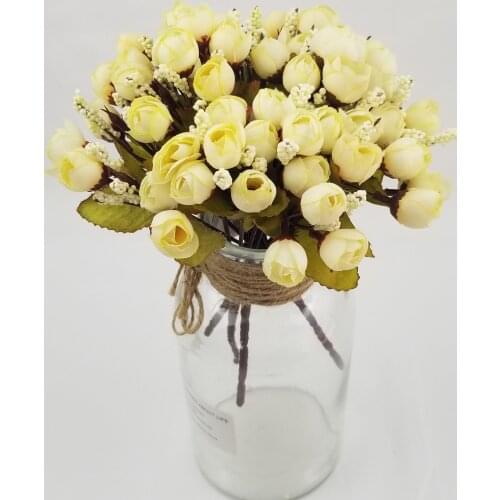 APRICOT 1pc Europe Style Artificial Flowers Bouquet Mini Roses with leaves for Wedding Decor Garden Home Decoration