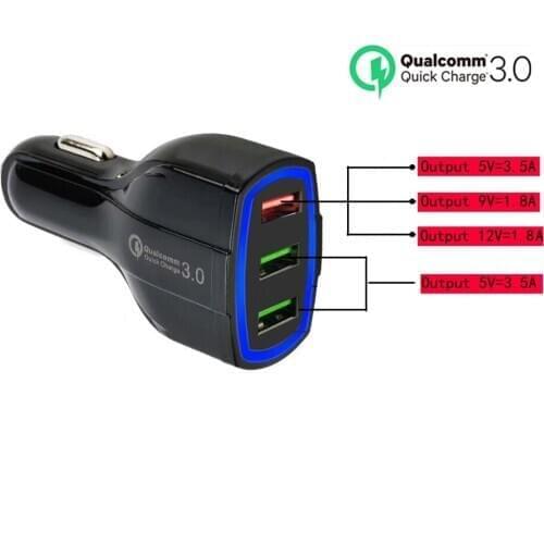 3 Port Car Charger Quick Charge 3.0 5V 9V 12V for iphone Samsung Xiaomi Huawei Universal Mobile phone Charging Cigarette lighter