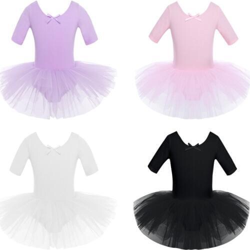 Teen Kids Short Sleeve Fancy Party Tulle Ballet Dance Dress Gymnastics Leotard Girls Ballerina Tutu Dress for Performance