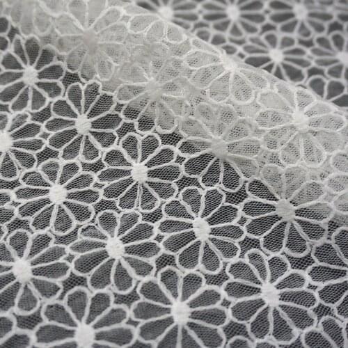 White Flower Hollow Lace Cloth Embroidered Womens Summer Cotton Cloth Hollow Lace Fabric
