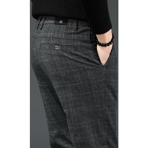 Casual Pants Men Straight Black Grey Pants Cotton Business Slim Fit Fashion Brand Trousers For Male 28-38