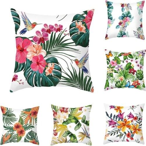 Throw Pillow Covers Summer Plants Printed Pattern Square Polyester Pillowcases Cushions Cover for Sofa Car Seat Home Decor