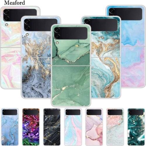 For Samsung Z Flip3 Case Fashion Fold Cover Hard PC Case For Samsung Galaxy Z Flip 3 Case Foldable Coque Shockproof Marble Funda