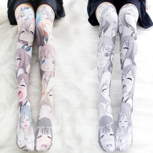 Ram&Rem Crying Face Printing Over-knee Stockings Velvet Women Girls Stockings Easy Match Japanese Anime Summer Good Quality