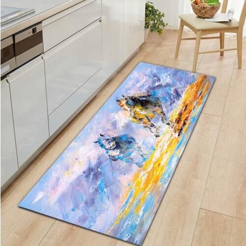 Decorative Hallway Entrance Doormat Flannel Kitchen Rug Horse Print Water Absorb Bathroom Carpet Home Decor Indoor Floor Mat