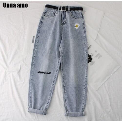 Unua amo Daisy Embroidery Jeans Women Spring Summer Casual Wild Fashion High Waist Denim Harem Jean Mujer Pants For Women