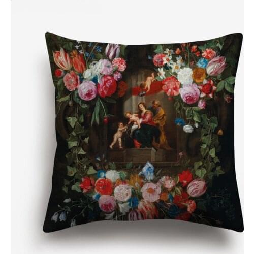 European Oil Painting Cushion Covers Beauty Lady Woman Rose Floral Decorative Pillow Case 45X45cm Sofa Decoration