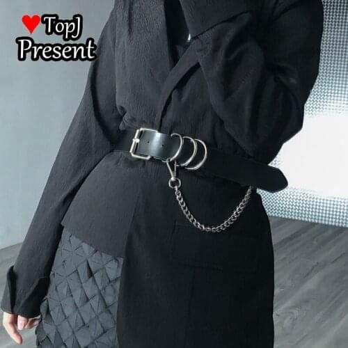 European and American style rock chain decoration womens wide belt fashion personality trend Jeans Belt woman