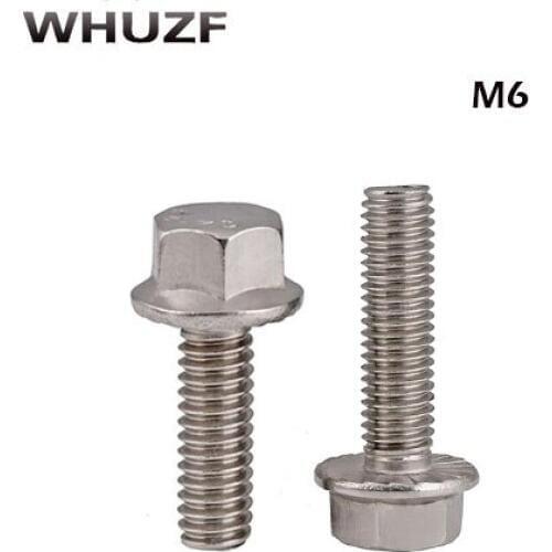 Flange bolt 50PCS M6 304 SS Large hexagon head flange bolts Stainless steel series hex head flange Tooth with hexagonal screw
