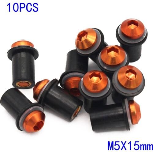 10pcs /Set M5x15mm Aluminum Motorcycle Bicycle Fairing Screws Bolts Fastener Kit Body Mount For Honda, Suzuki, Yamaha, Kawasaki