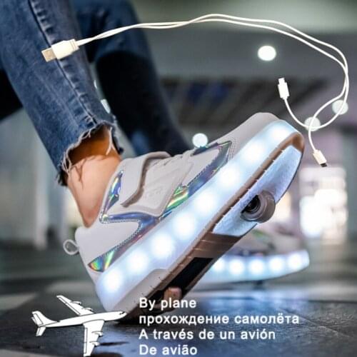 Size 28-41 LED Roller Sneakers For Children USB Charging Luminous Sneakers with Double wheels for Kids Skate Shoes with lights