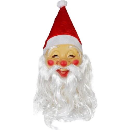 Reneecho Santa Claus Mask Men Christmas Masks Christmas Santa Latex Mask with Red Santa Hat and Beard