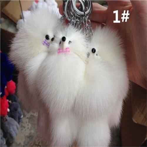 Cute Fluffy Bow-knot Fox Ball Key Chain Rings Pompom Real Fox Fur Charm Keychain Car Bag Key Ring B144