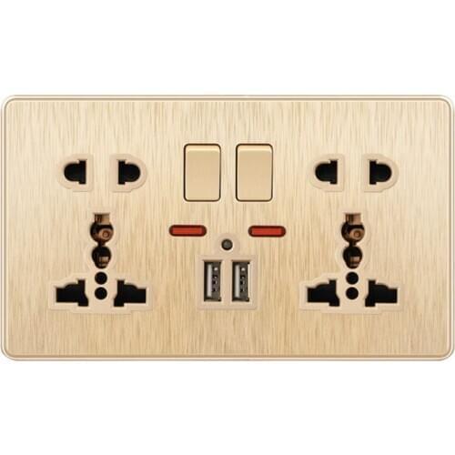 Multifunction UK 13A Wall Socket Push Button 2.1A Double USB Charging Ports