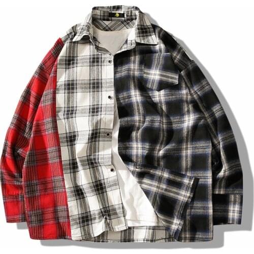 2020 New Hot Loose Spring Autumn Hip Hop Streetwear Punk Rock Casual Plaid Shirt Men Long Sleeve High Quality
