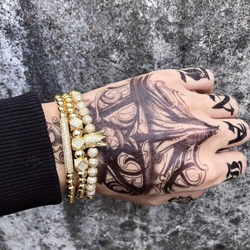 Men bracelets Hot 3pcs/set Luxury Jewelry New Zircon Hip Hop Gold Crown Elastic Bracelet Men Cubic Micro Pave CZ Charm Pulseira