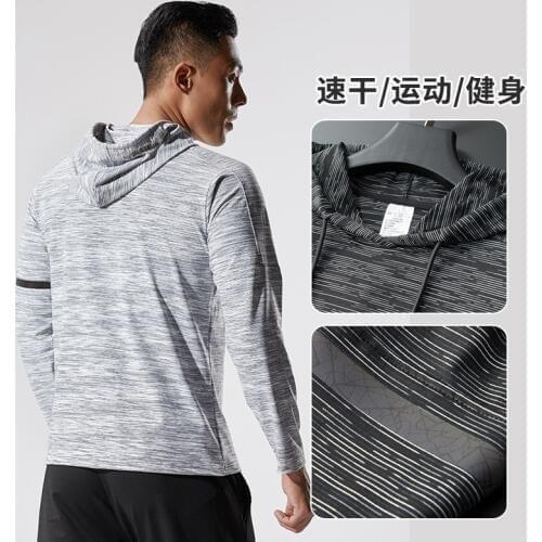 Mens Long Sleeve Top High Elastic Loose Casual Fast Dry Clothes Sports Running Gym Clothes Autumn Winter Hooded Sweater