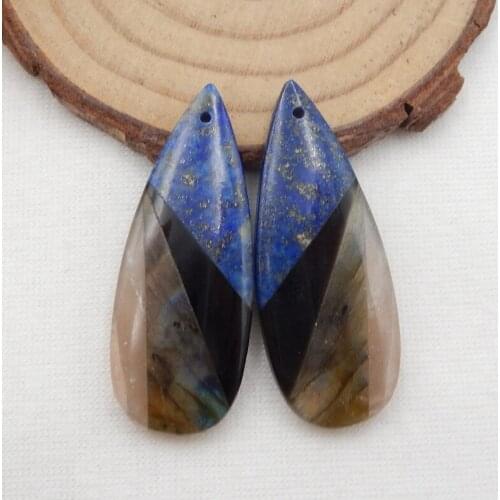 Natural Gemstone Labradorite ,Obsidian,Pink Opal,lapis lazuli gemstone beads Intarsia earrings earring Set,38x16x4mm，8.2g