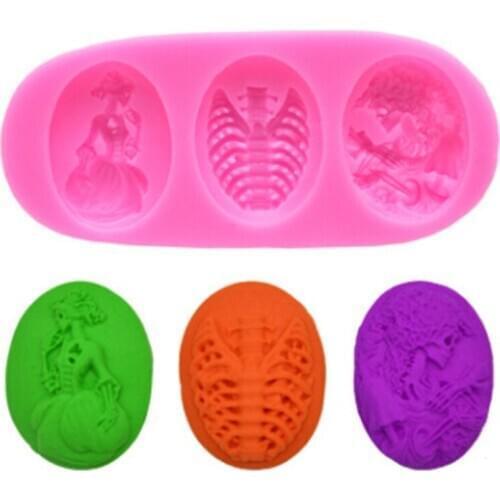 New Pink Halloween Skull 3D Silicone Mold Chocolate Fondant moulds Baking DIY Cake Decorating Tools Soap Mold