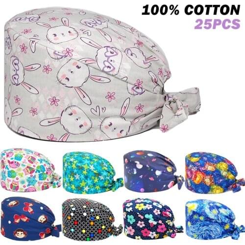 New Scrubs Hats Rabbit Printing Adjustable Scrubs Caps Health Working Accessories Pet Shop Chef Lab Worker Nursing Cap Wholesale