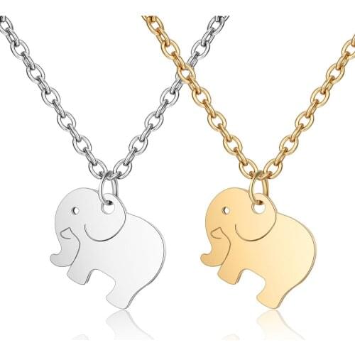 Fashion Jewelry Stainless Steel High Polished Elephant Pendant Necklace with 40+5cm Chain for Women