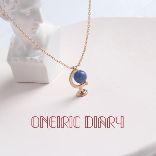 ONEIRIC DIARY Dark Blue Globe Pendant Necklace For Women Deep Mysterious Simple Temperament Personality Lovely Beauty Necklace
