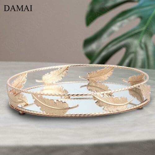 Gilded Golden Leaf Trays Decorative Nordic Modern Hollow Gold Frame Dressing Table Cosmetic Jewelry Storage Tray Home Decoration